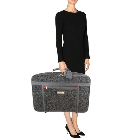 Oscar de la Renta Vintage Suitcase travel bag wheels tweed gray 25 inch - Picture 1 of 17